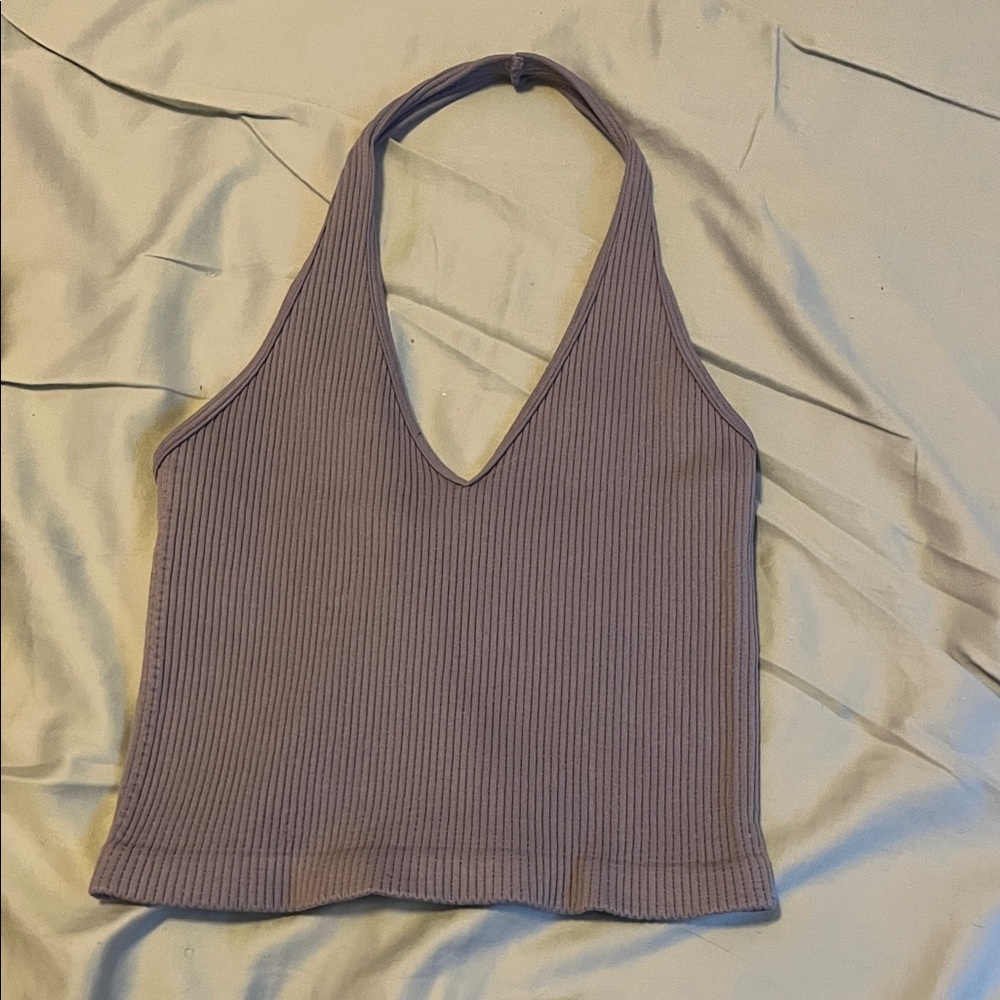 Ribbed Halter Neck Top - Purple